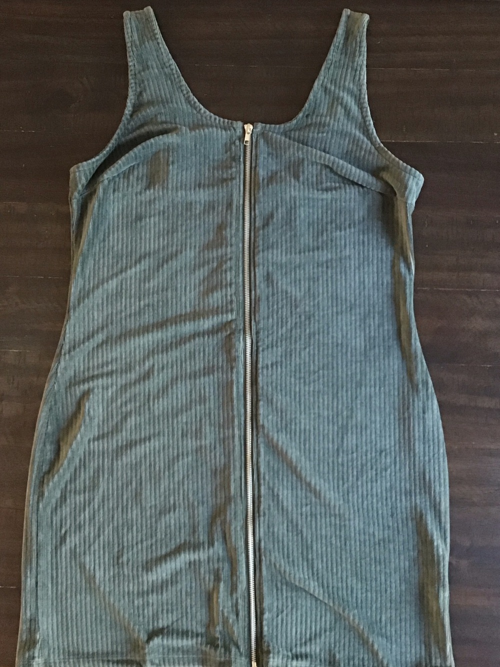 No Boundaries Olive Ribbed Tank Dress with Front Zip